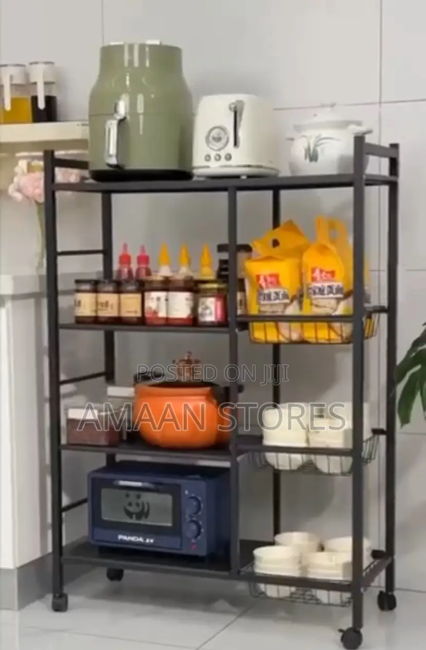Black Metal Multipurpose Kitchen Rack on Wheels