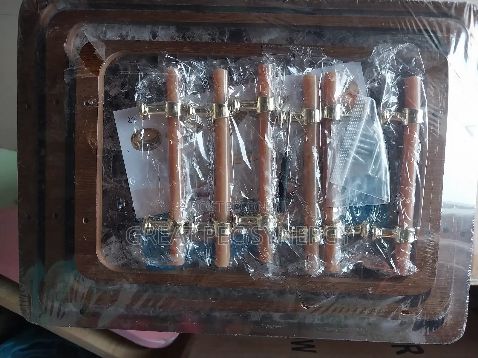 3 Set Wooden Tray With Gold Color Handle