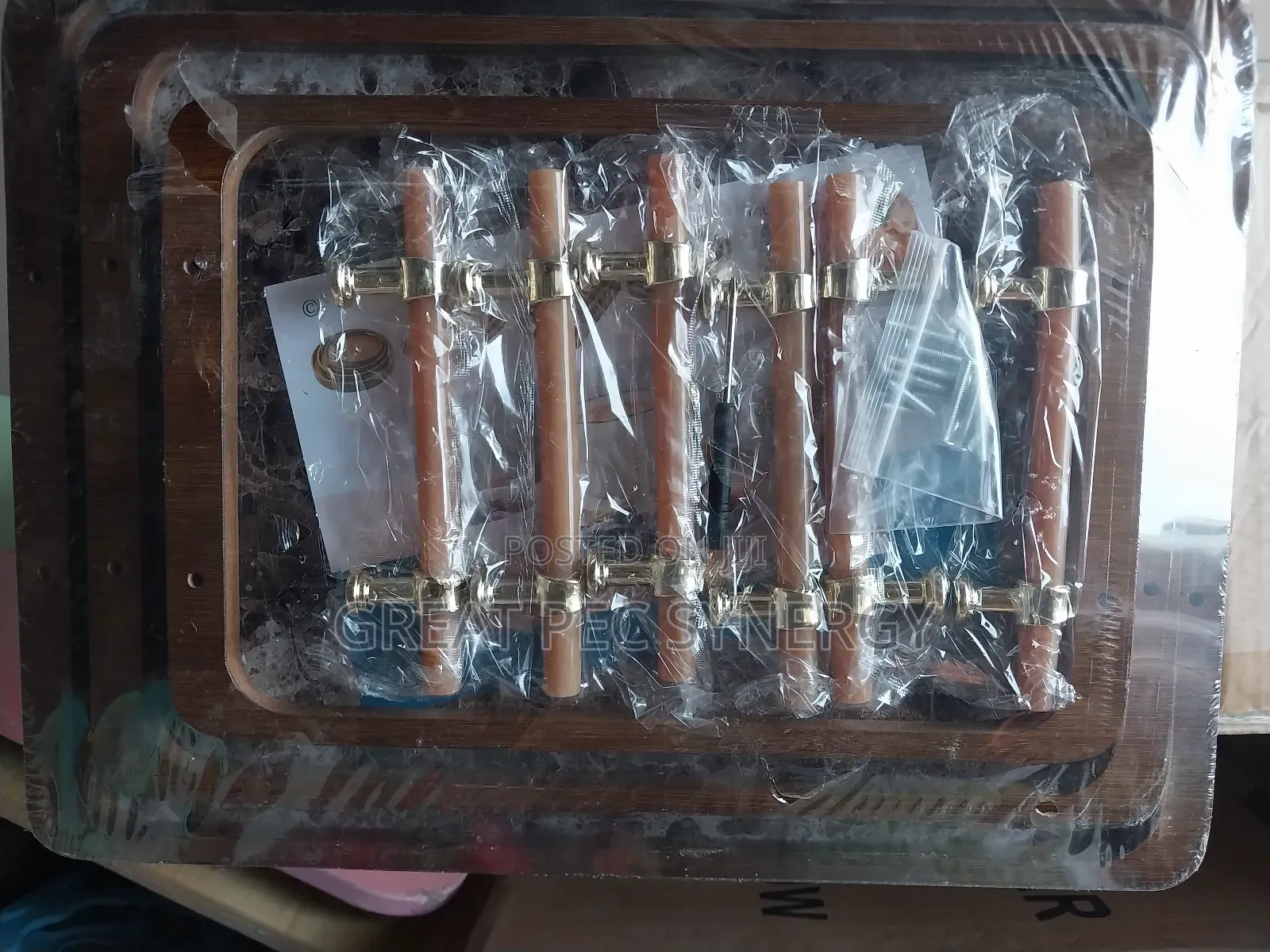 3 Set Wooden Tray With Gold Color Handle