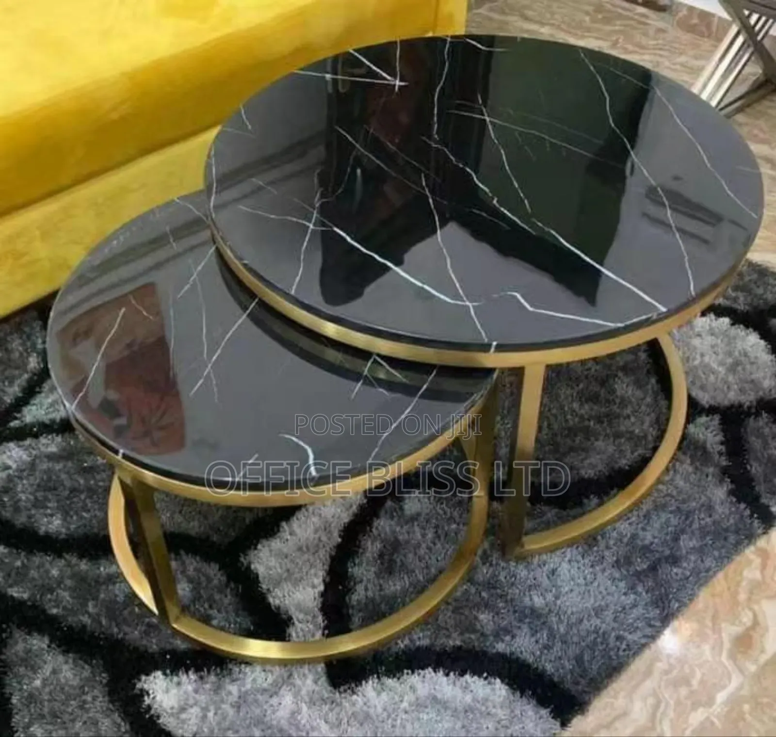 1 + 1 Modern Living Room Marble Center Table - Black Top