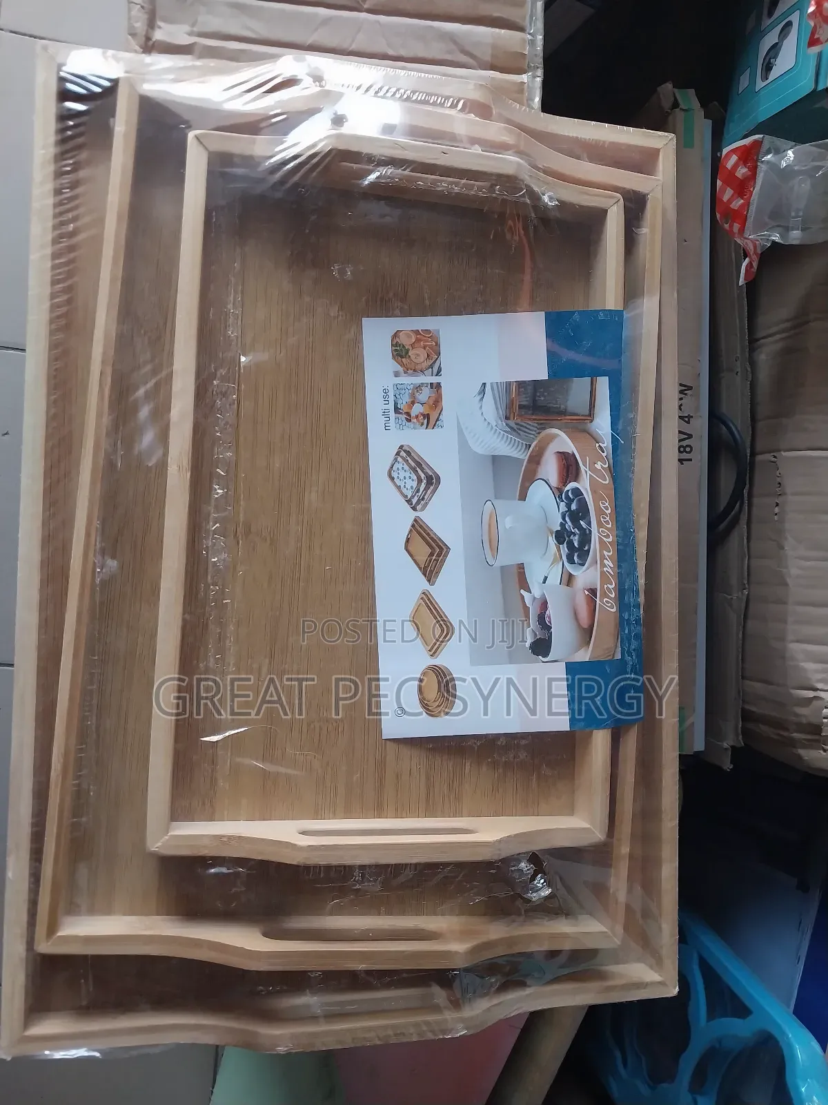 Wooden Handle Tray - 3 Pieces