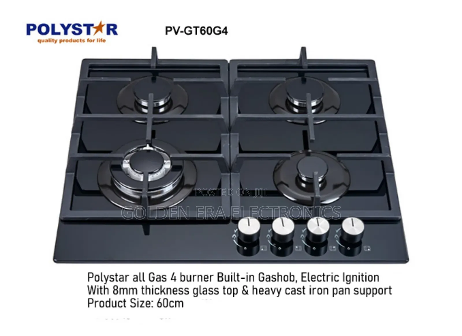 Polystar 4burner Gas Cooker Built in Gashub