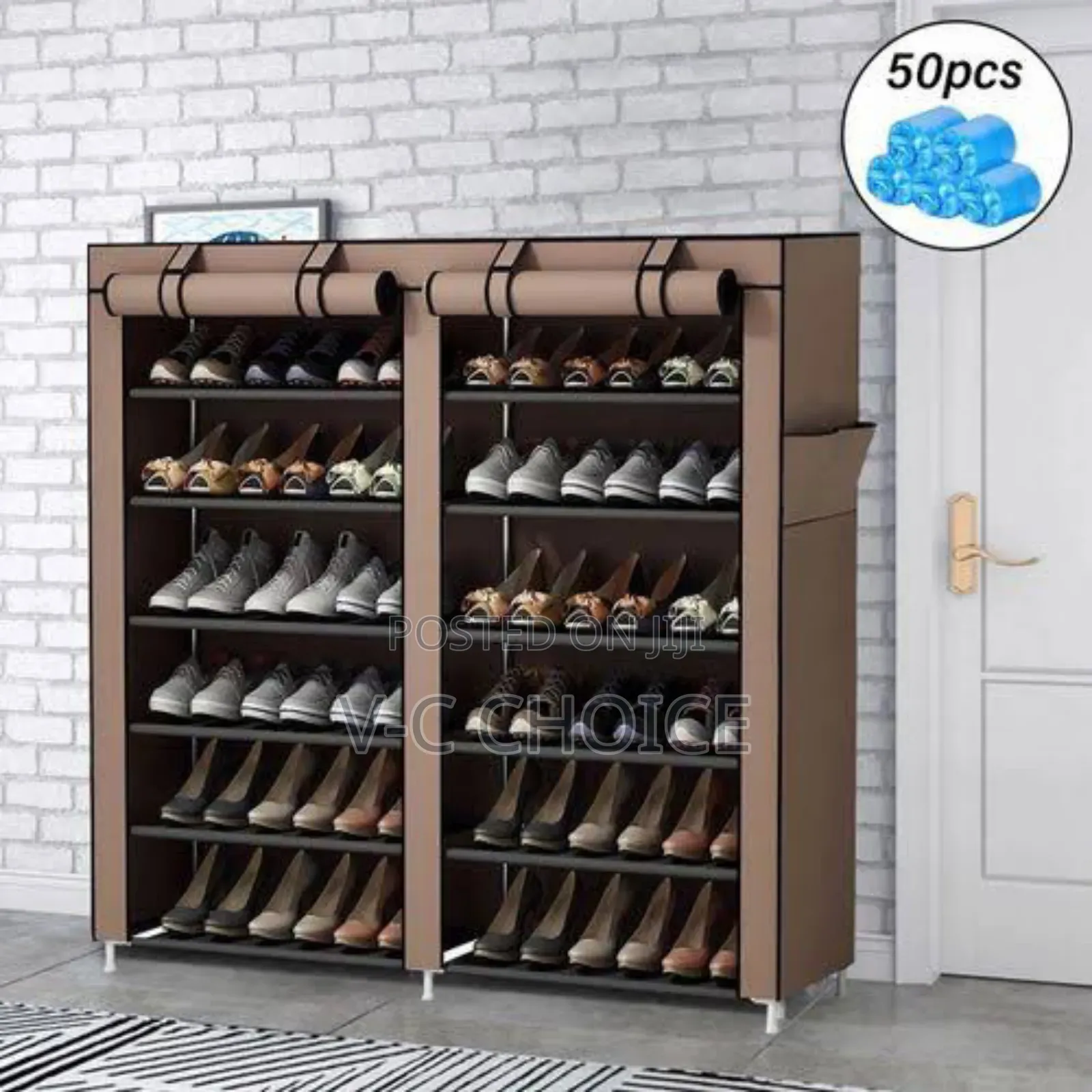 Stackable Shoe Stand Fabric Double Row 6 Layers Shoe Rack