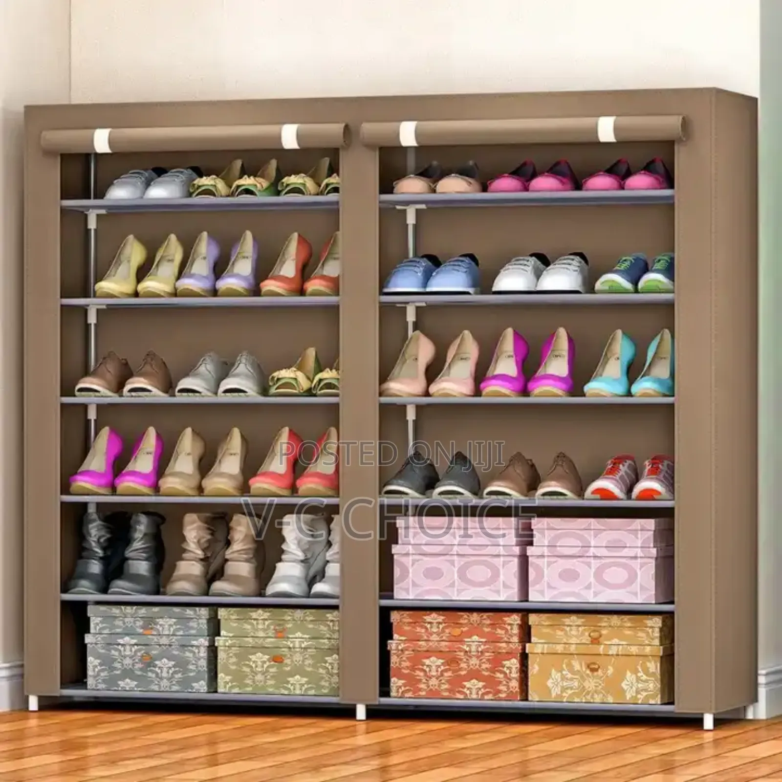 Stackable Shoe Stand Fabric Double Row 6 Layers Shoe Rack
