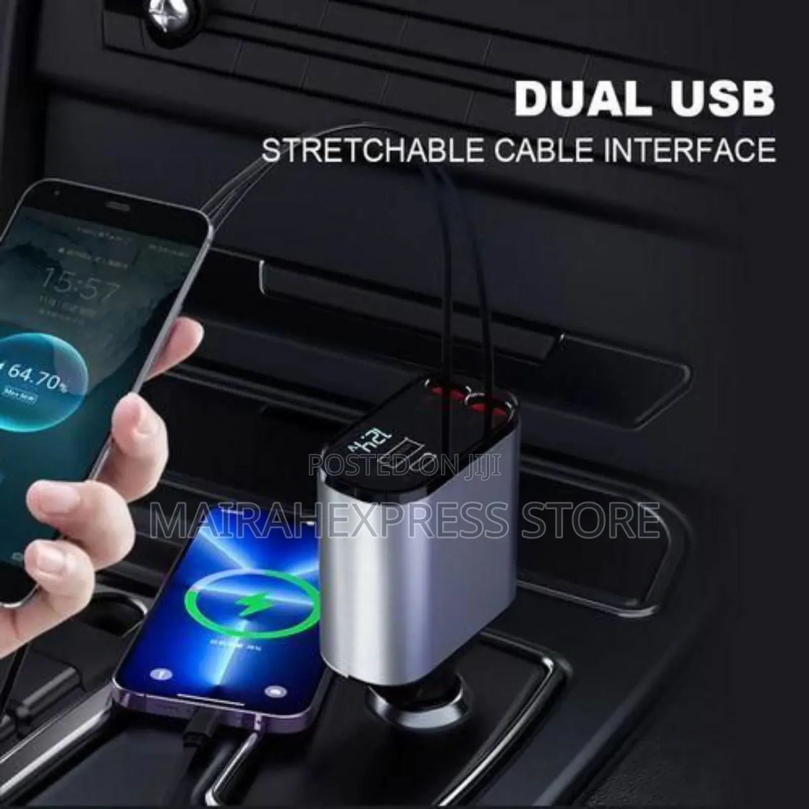 4in1 Retractable Car Fast Charger (120w)