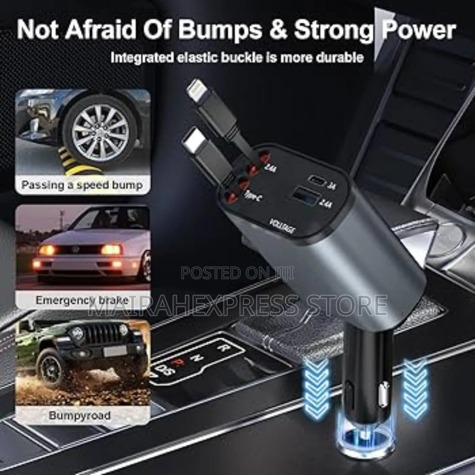 4in1 Retractable Car Fast Charger (120w)
