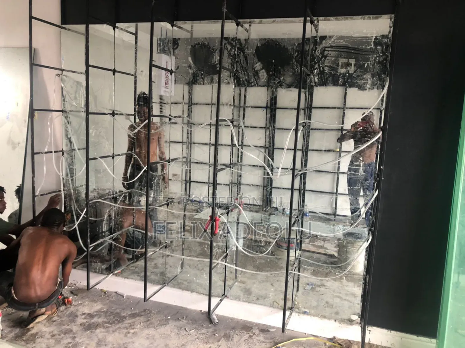 Office Shelves for Drinks Partitioned With Mirror Glass