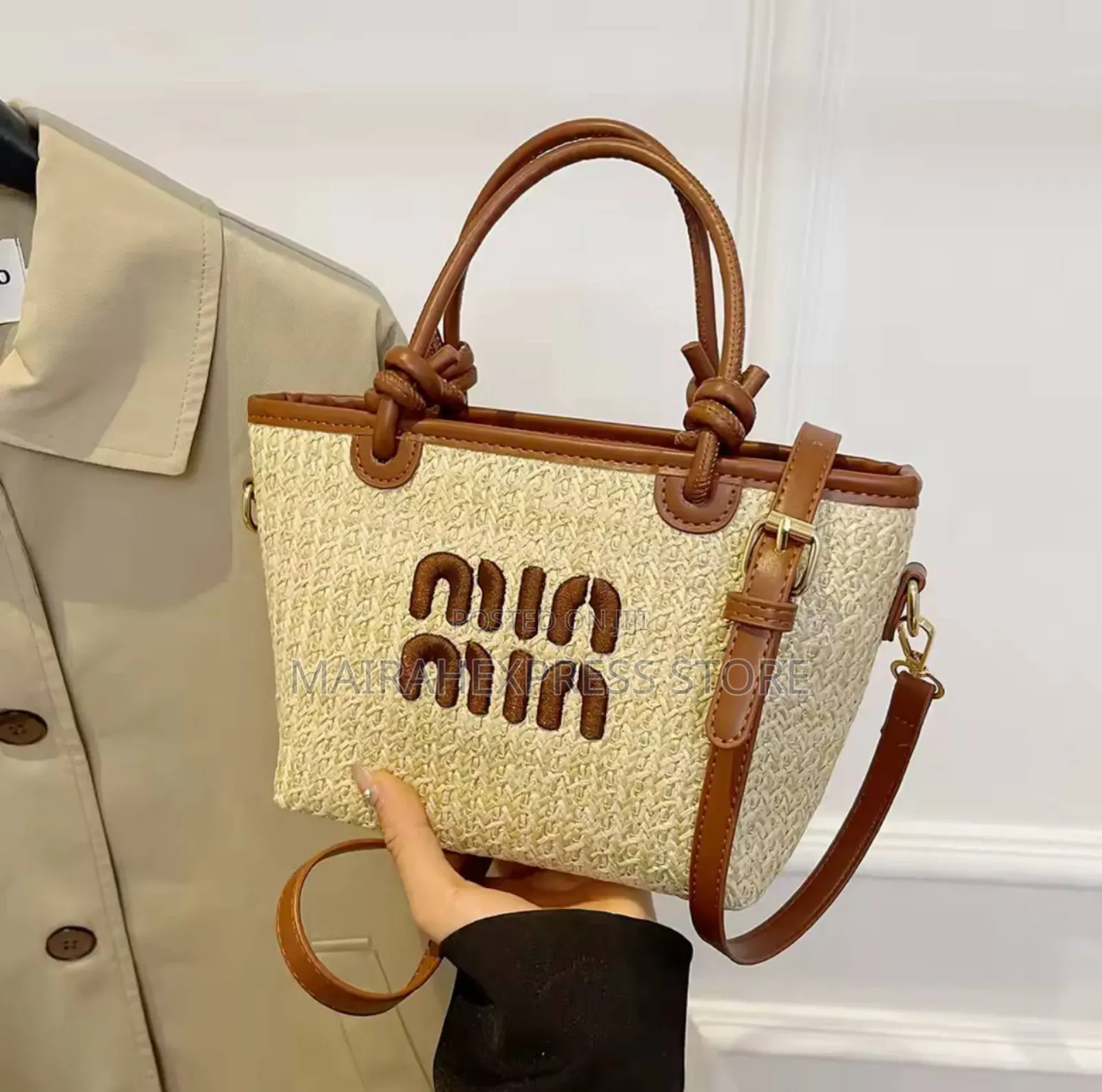 Woven Bag Women's Handbag Featuring Embroidered Thread
