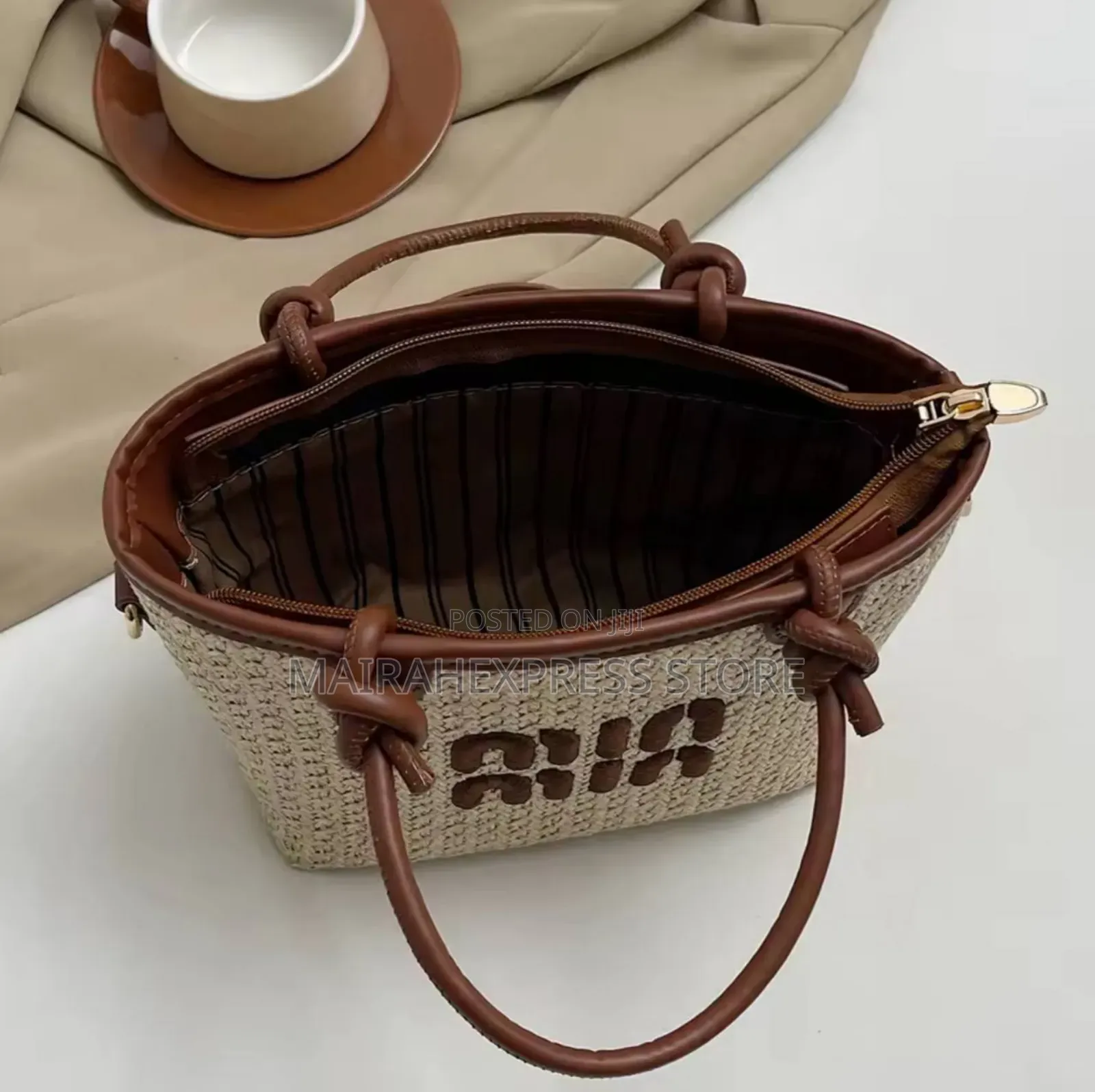 Woven Bag Women's Handbag Featuring Embroidered Thread