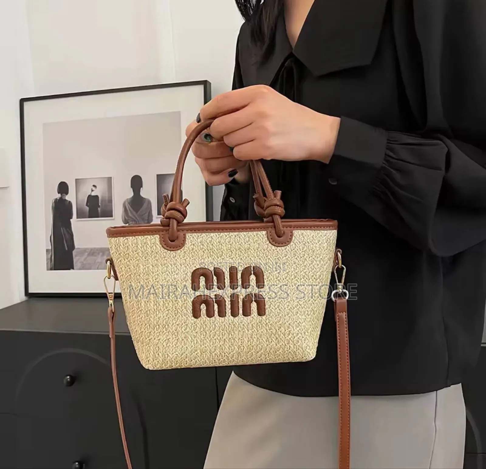 Woven Bag Women's Handbag Featuring Embroidered Thread