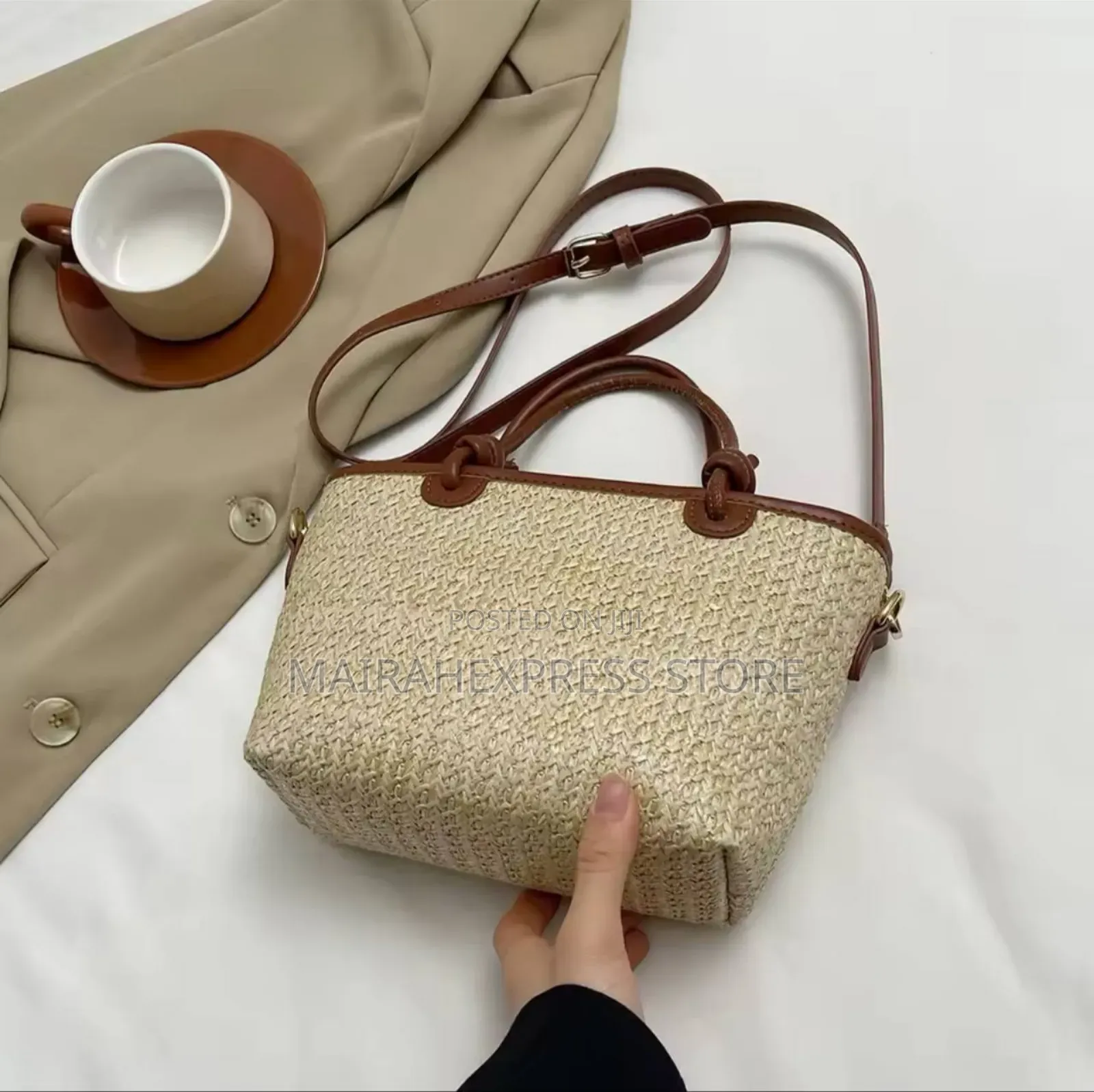 Woven Bag Women's Handbag Featuring Embroidered Thread