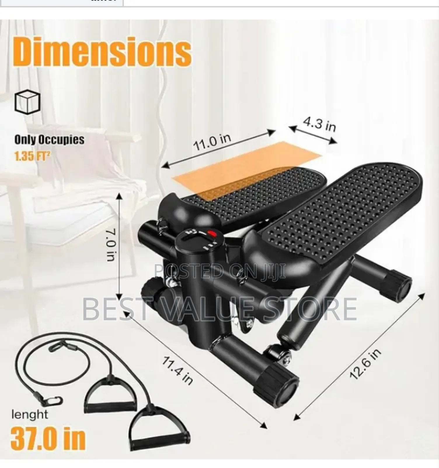 Mini Stepper Exerciser With Rope All Black