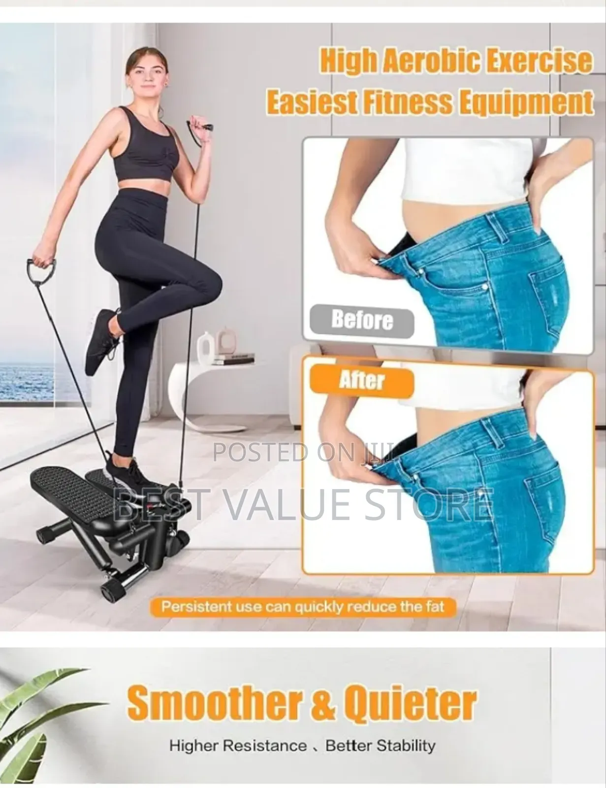 Mini Stepper Exerciser With Rope All Black