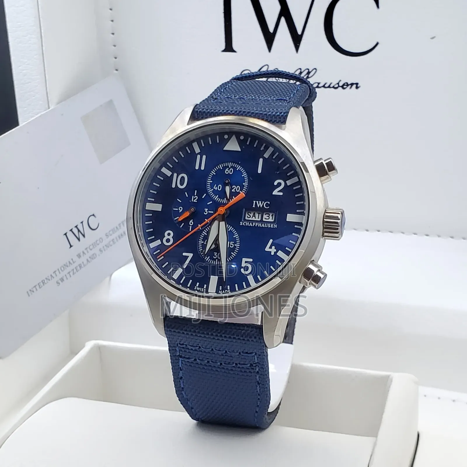 "Iwc Inspired Blue Fabric Watch - Day Date"
