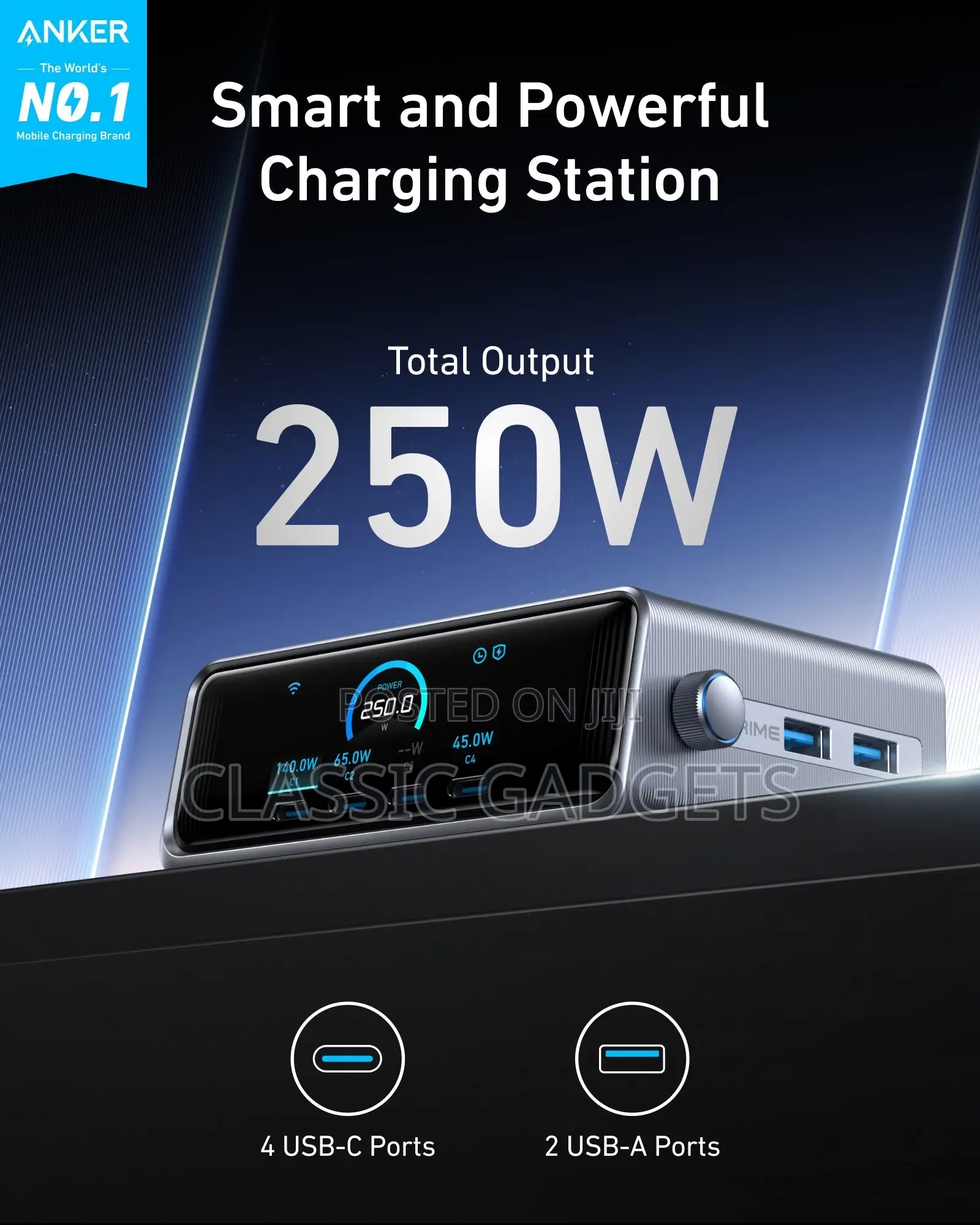 Anker Smart Ultra Prime Charger (250w, 6 Ports, Ganprime)