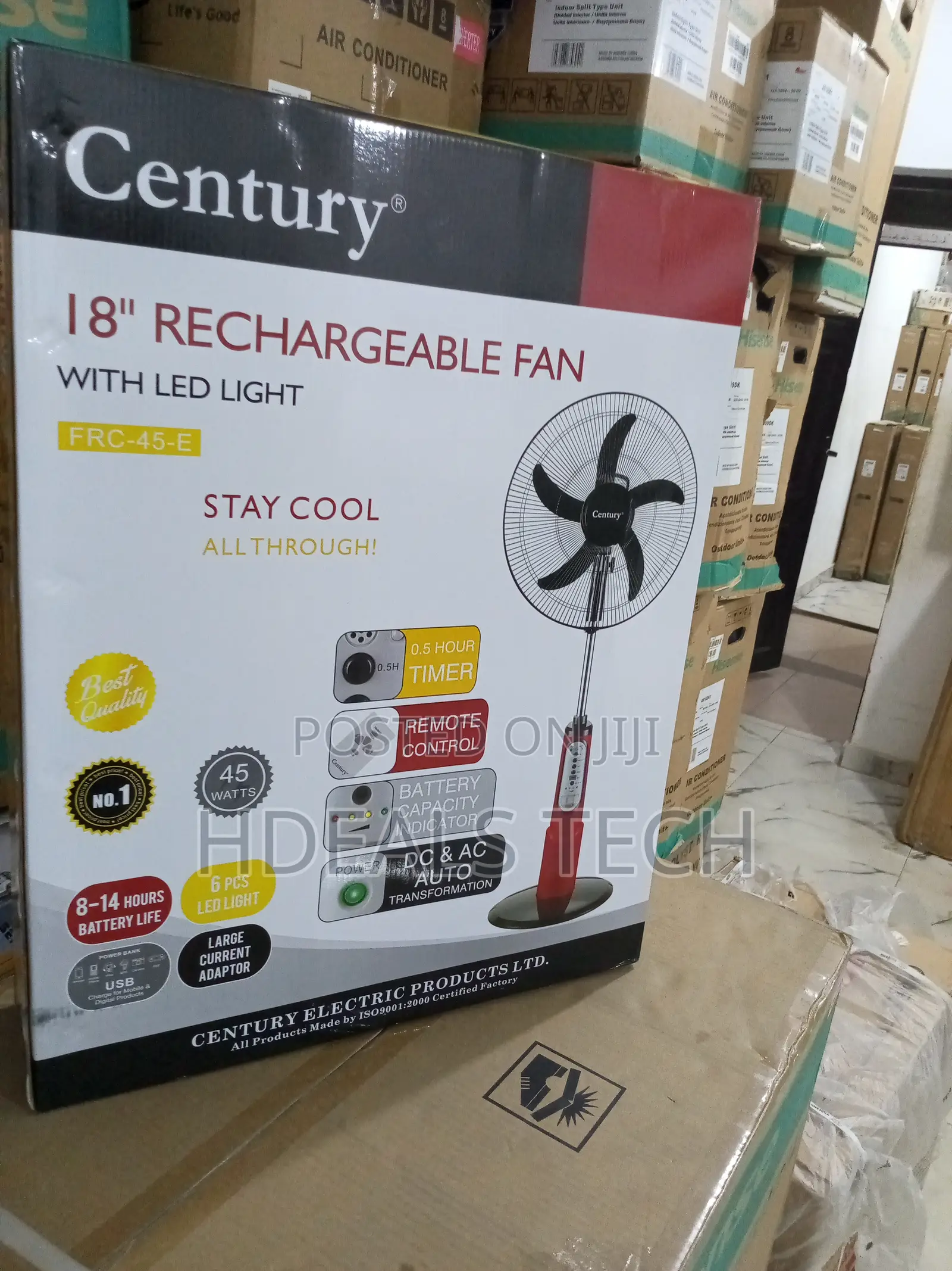18-Inch Rechargeable Fan - Century Brand With Led Light