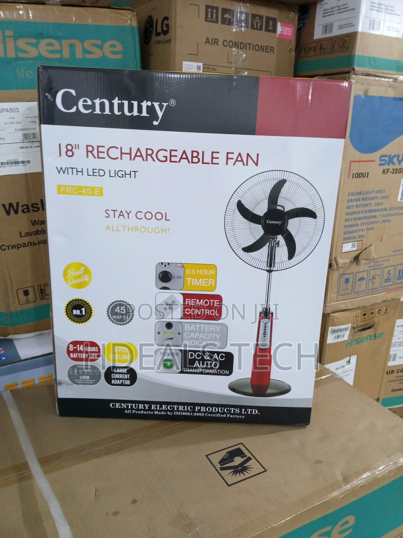 All-in-One Cooling - Century 18" Rechargeable Fan With Light