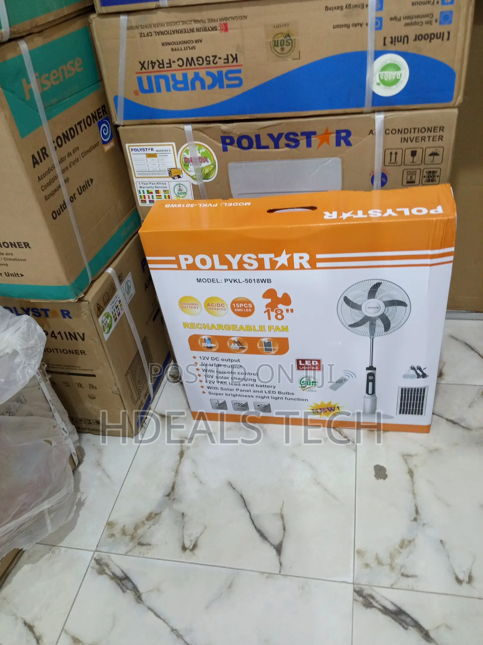 18-Inch Poystar Fan With Remote,Led Light Rechargeable