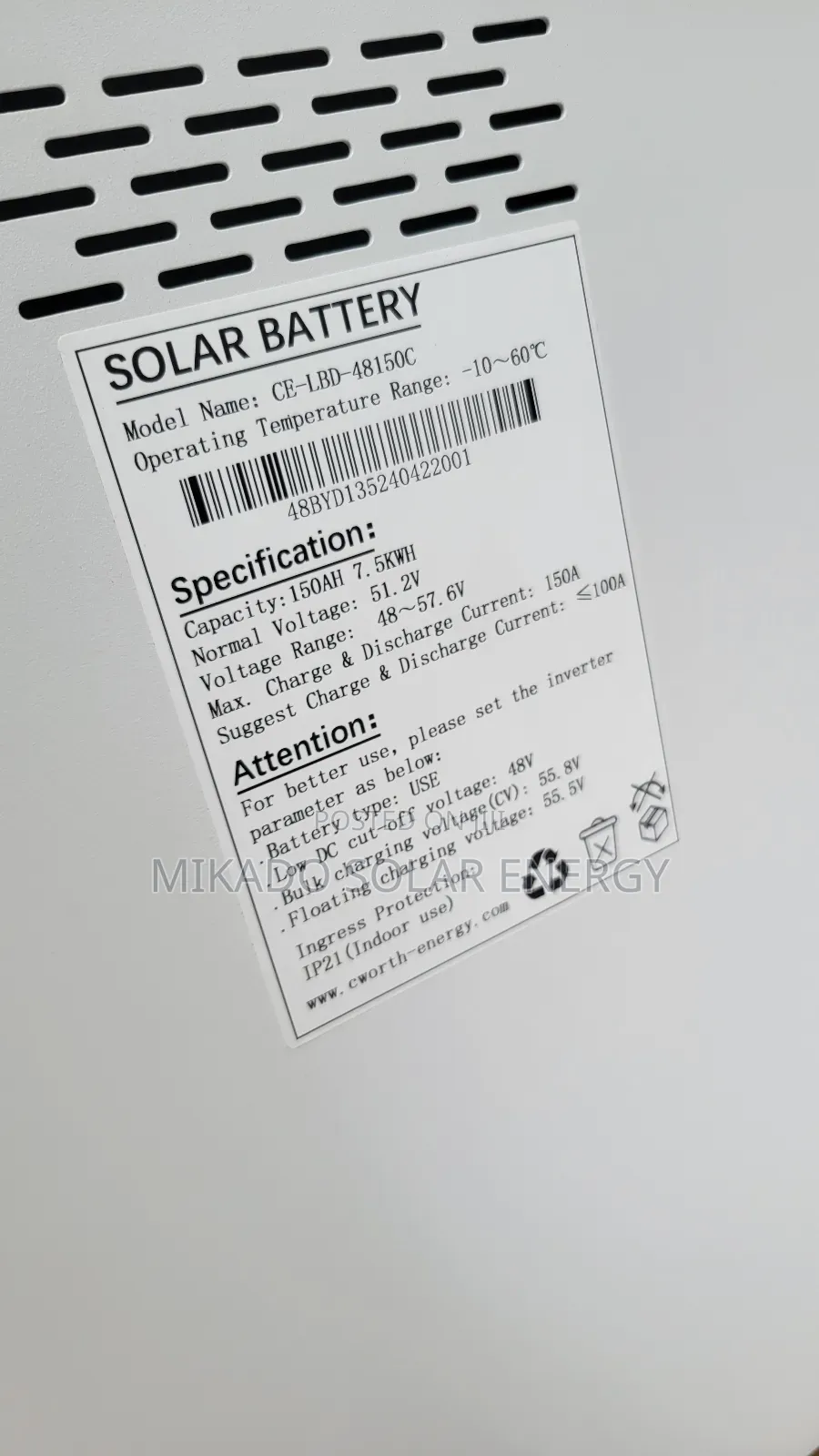 7.5kwh 51.2v Cworth Energy Lithium Iron Phosphate Battery
