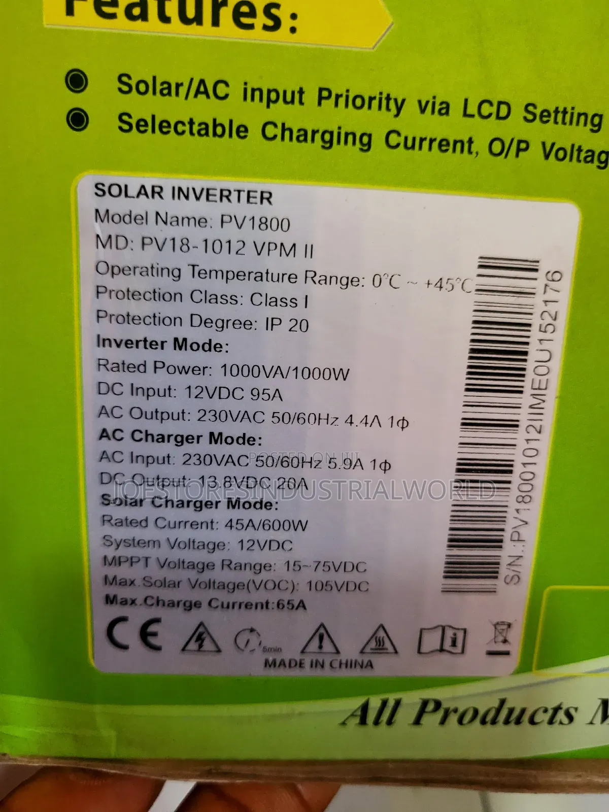 Must Solar Inverter 1kva 12v VPM