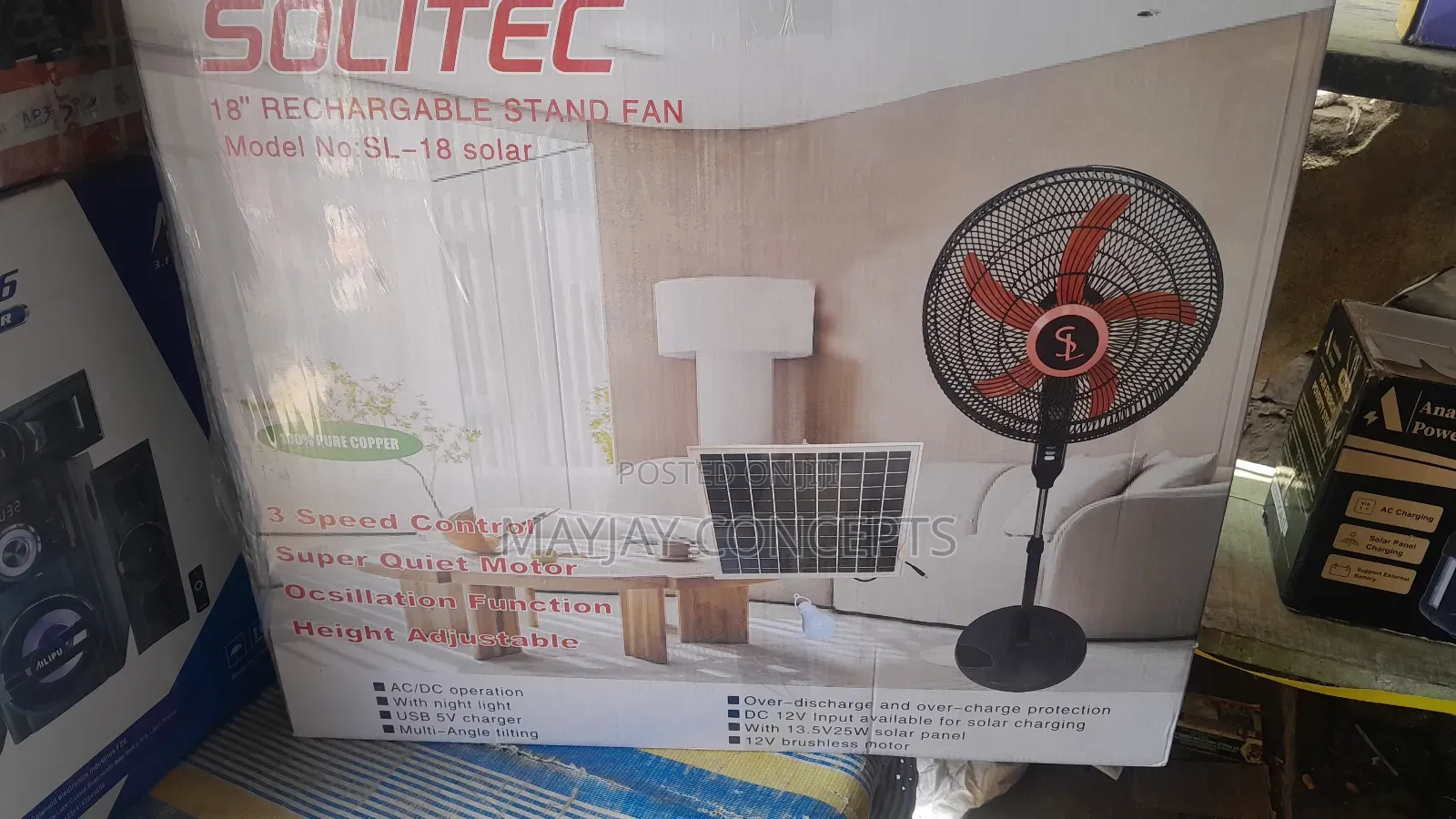 18" Solitec Rechargeable Ac/Dc Solar Fan+Panel+Bulb