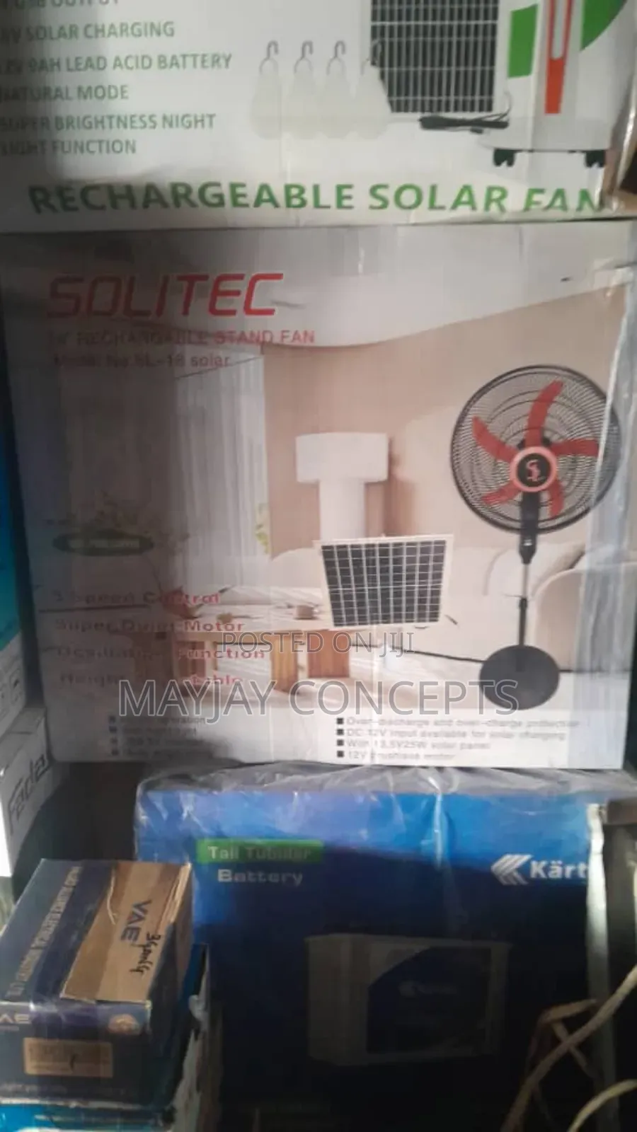 18" Solitec Rechargeable Ac/Dc Solar Fan+Panel+Bulb