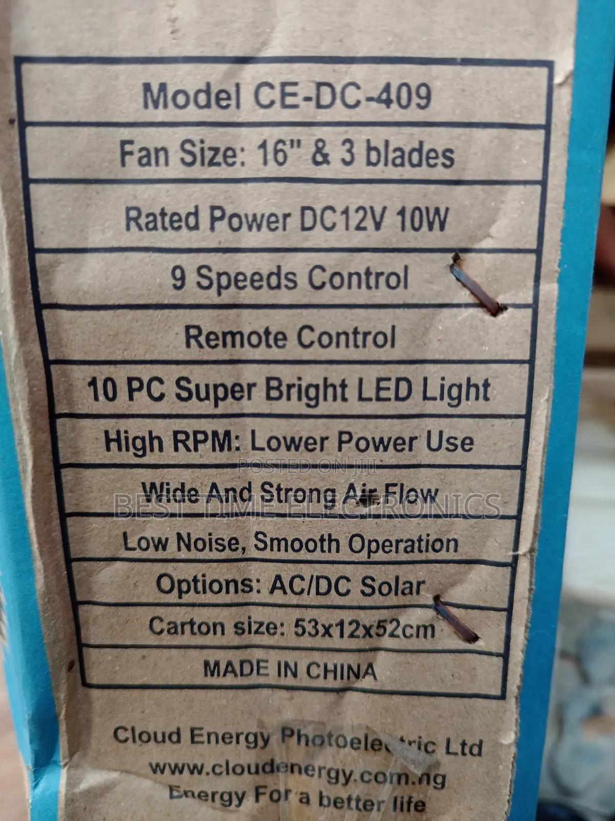 16" Cloud Energy Solar Inverter Stand Fan