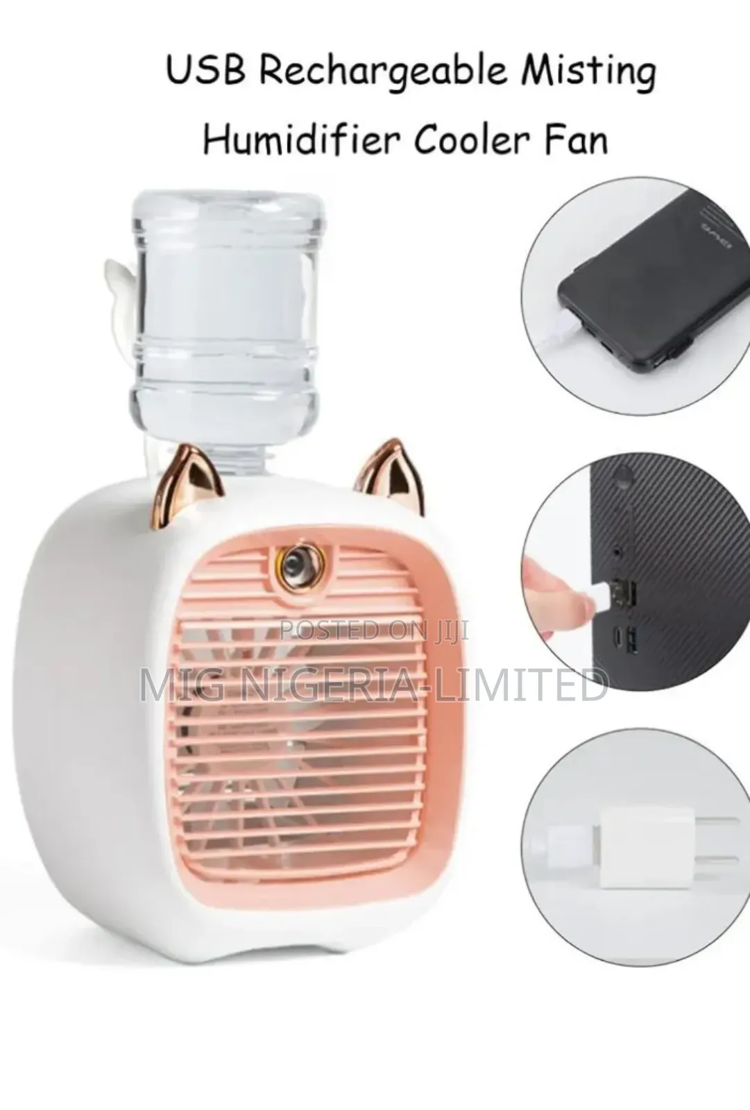 Mini Table Fan, Usb Rechargeable Humidifier,Water Cool Fan