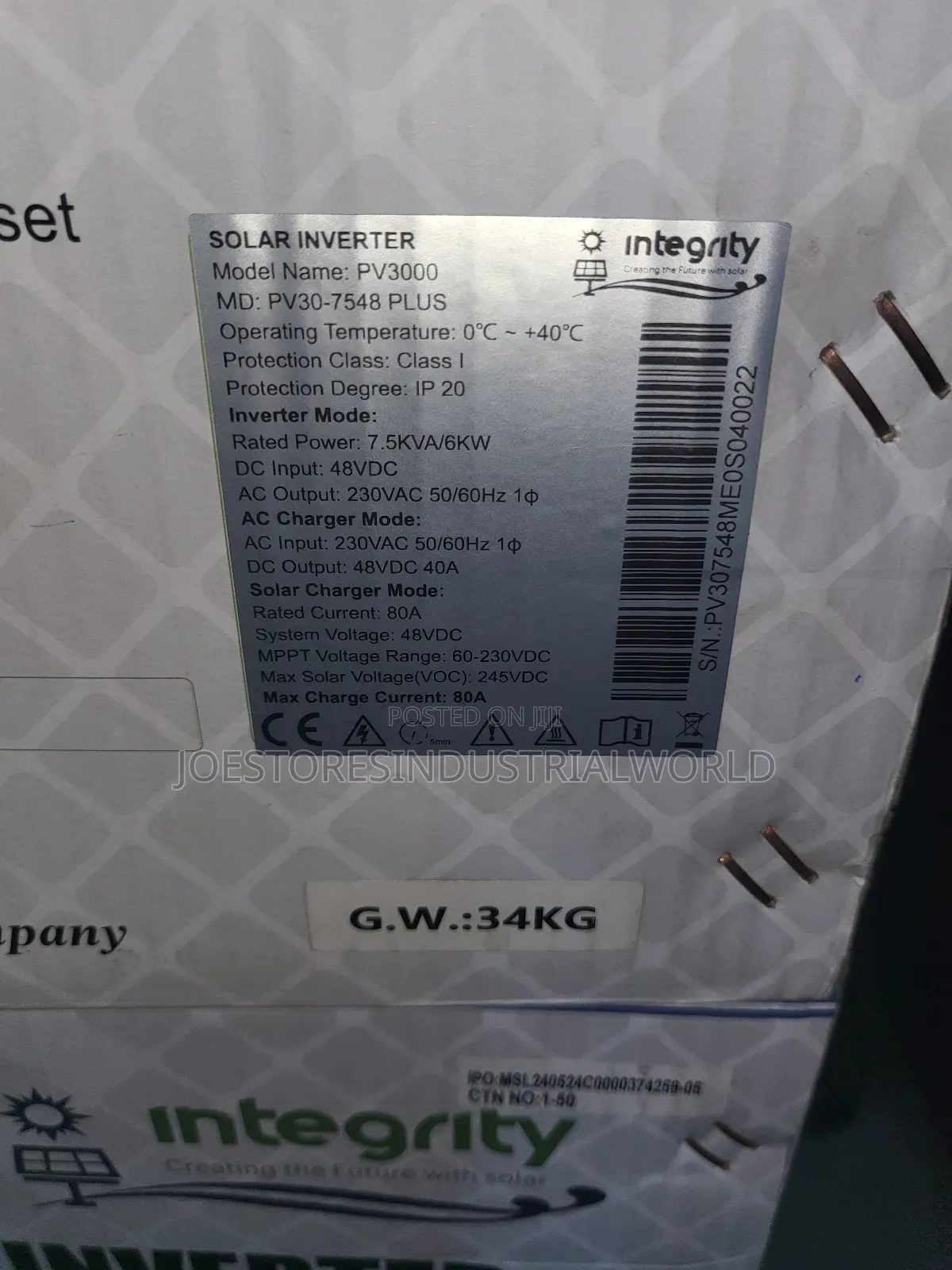 Integrity Solar Inverter7.5kva 48v