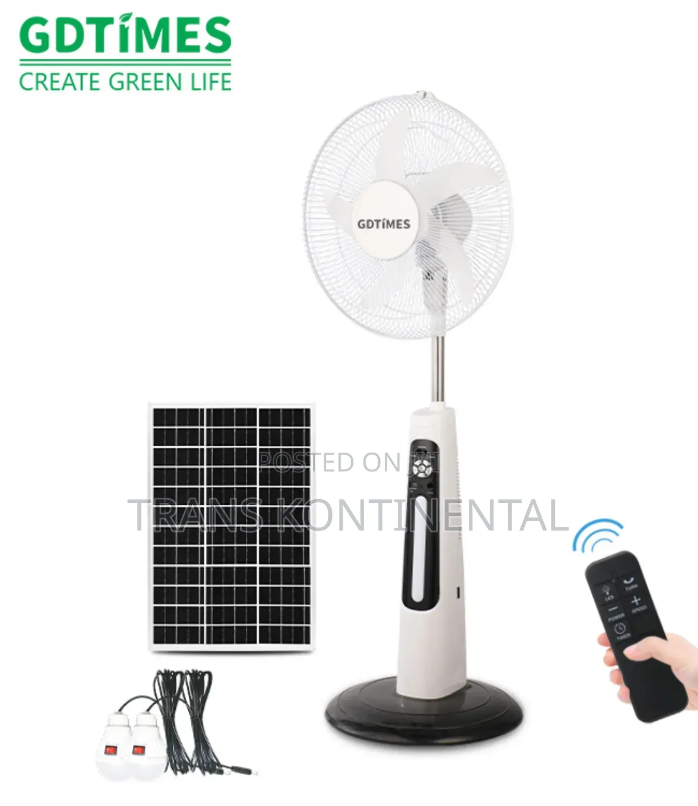 16 Inches Solar Rechargeable Fan Ac/Dc Dual Power (2 Bulbs)