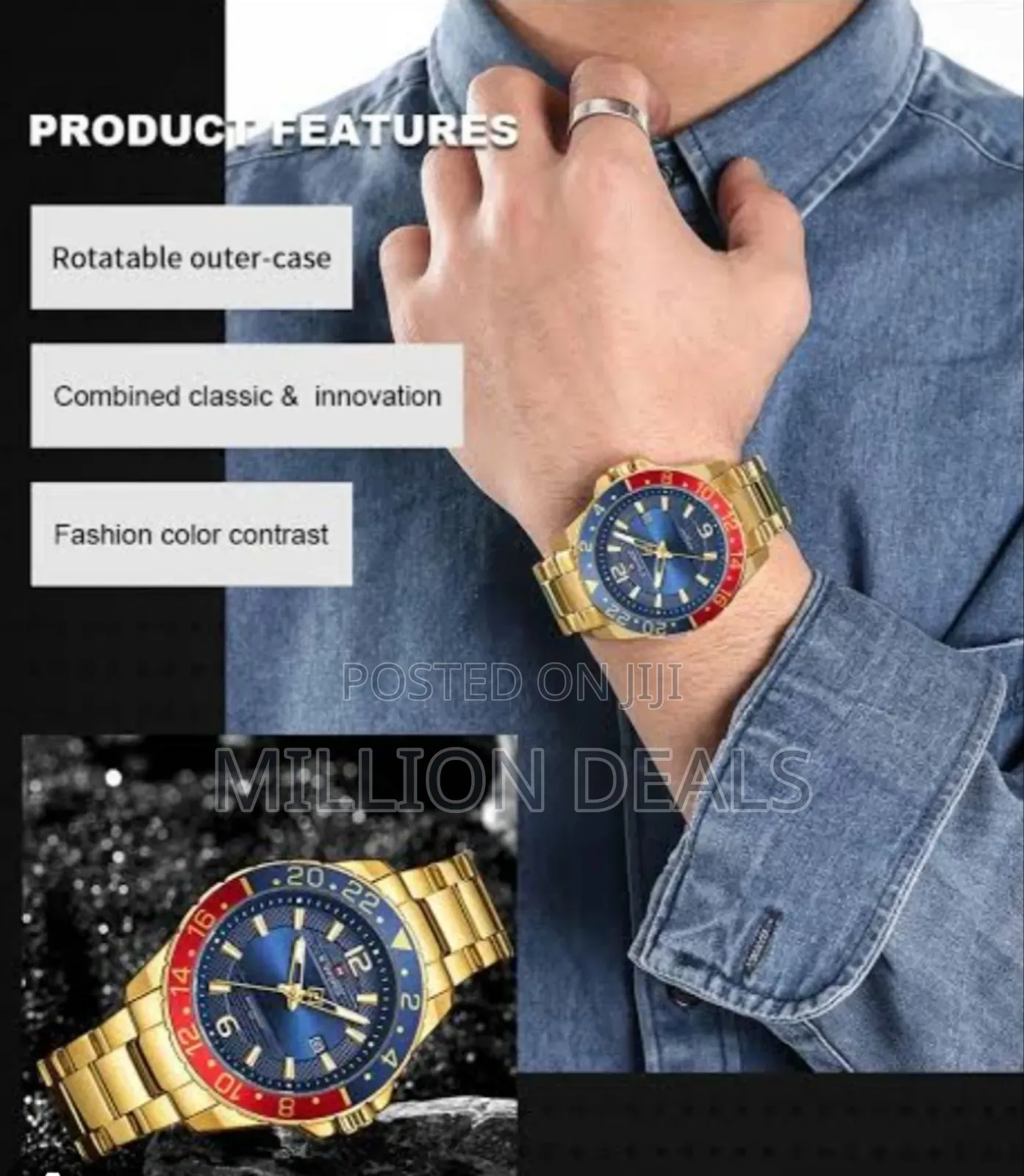 Gold Stainless Strap Men's Wrist Watch