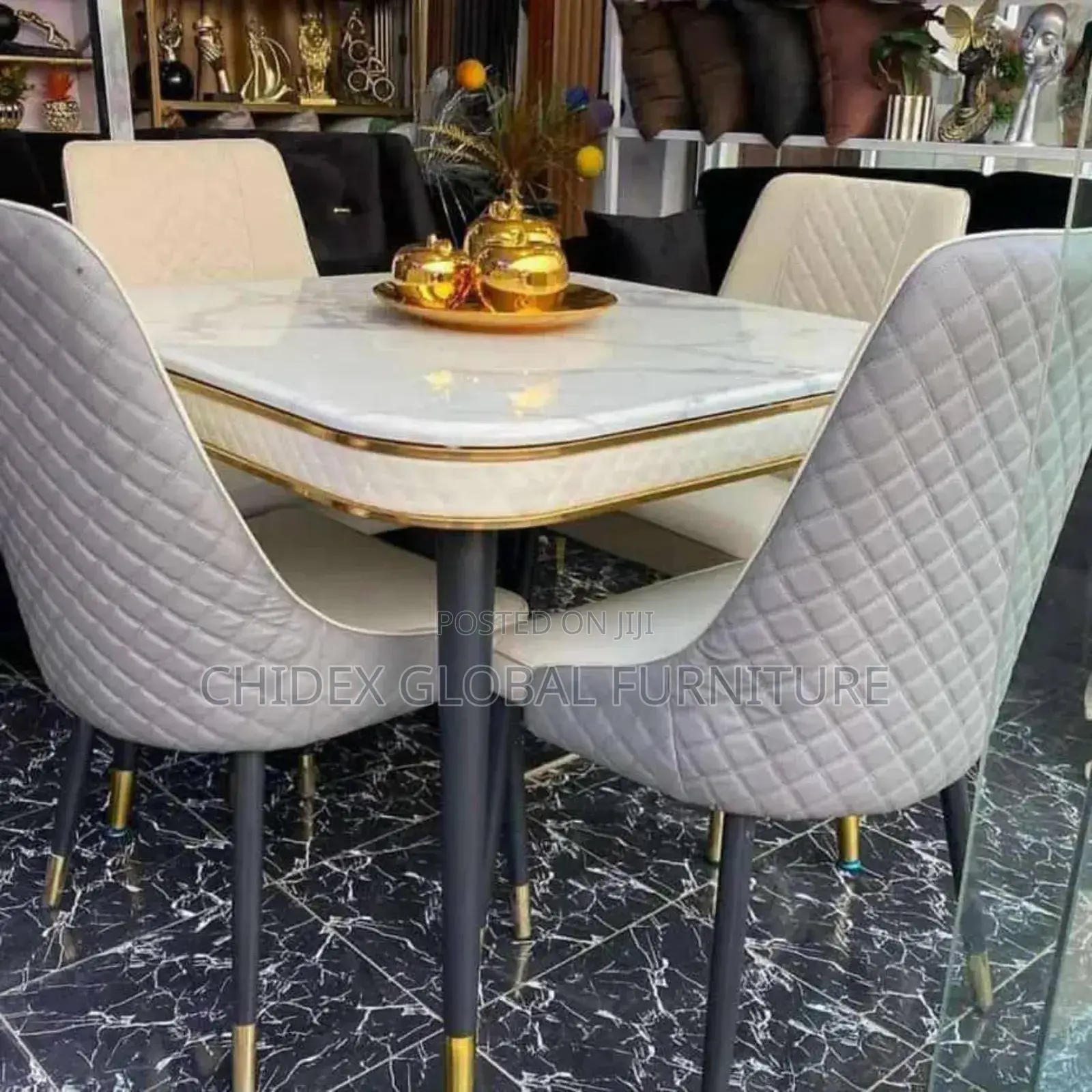 Simple Marble By4 Dining Table Set With Leather Chair