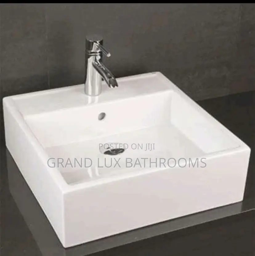 Modern Square Countertop Ceramic Wash Basin With Chrome Tap"