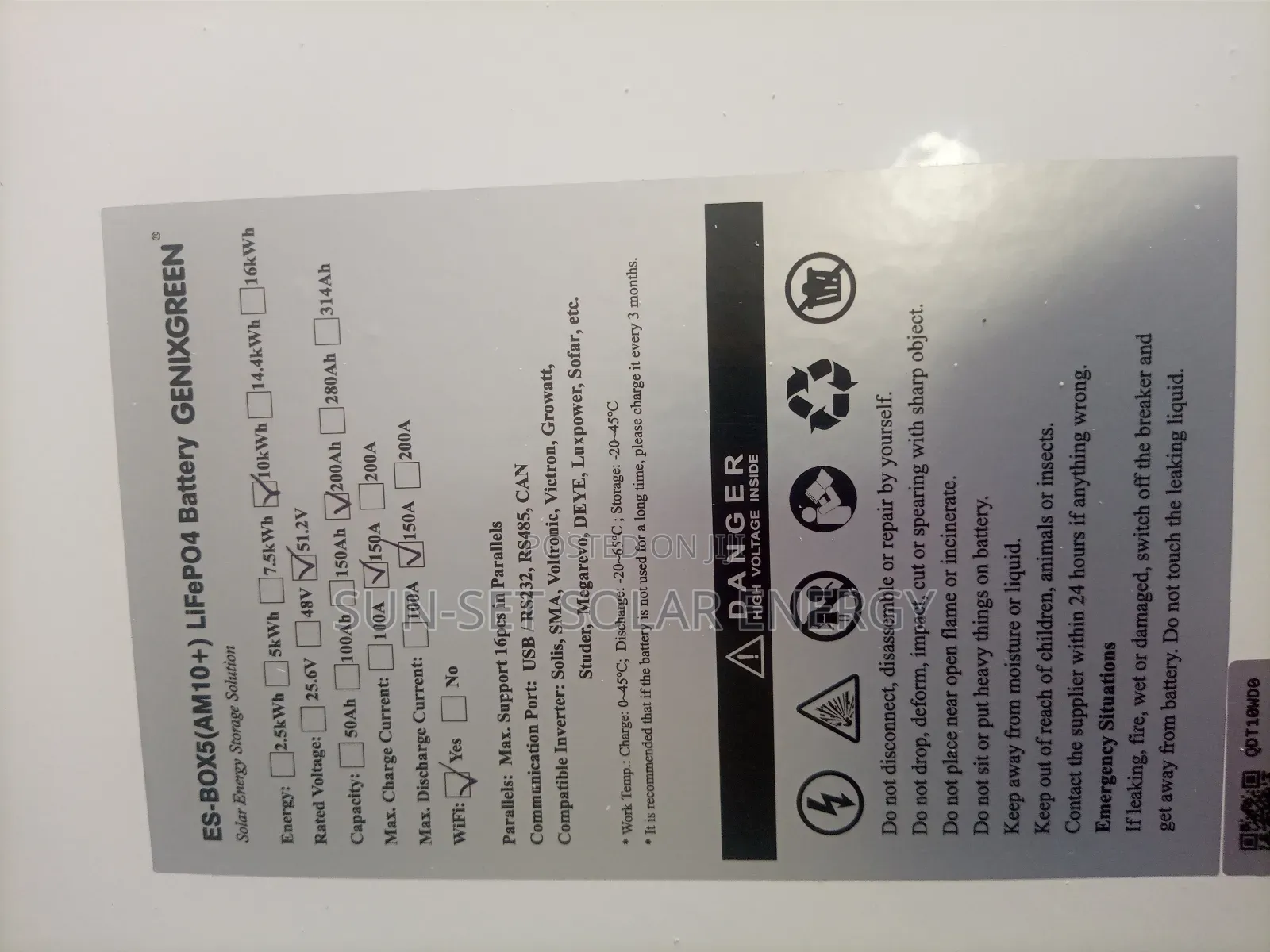 Genixgreen Lithium Battery 10kwh 51.2 v 200ah 5yrs Warranty