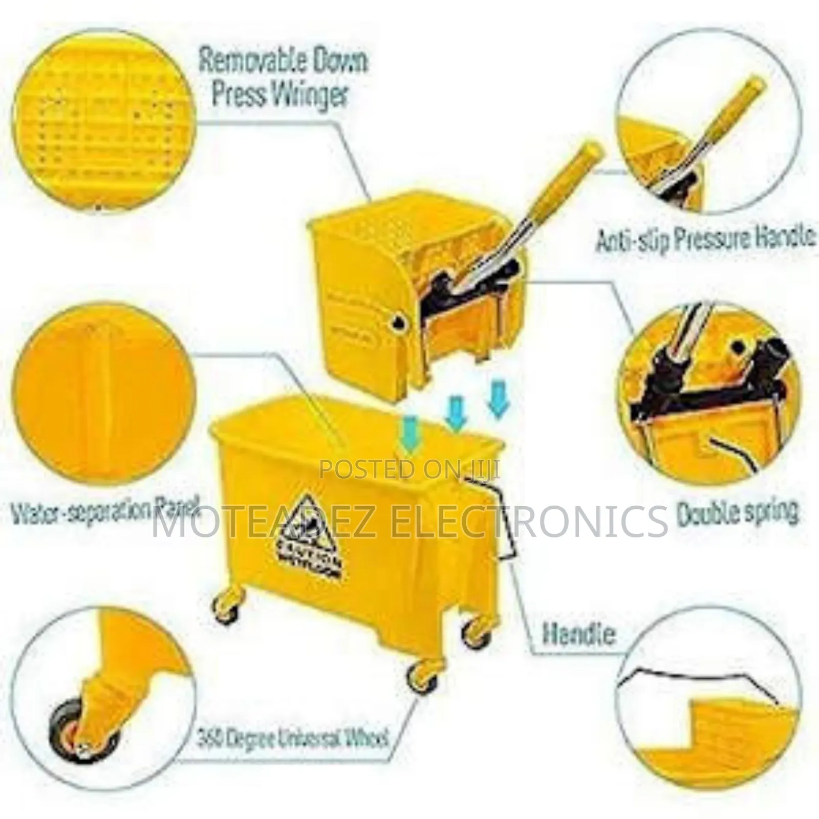20ltr Wet Floor Caution Mop Bucket With Wringer Cleaning Set
