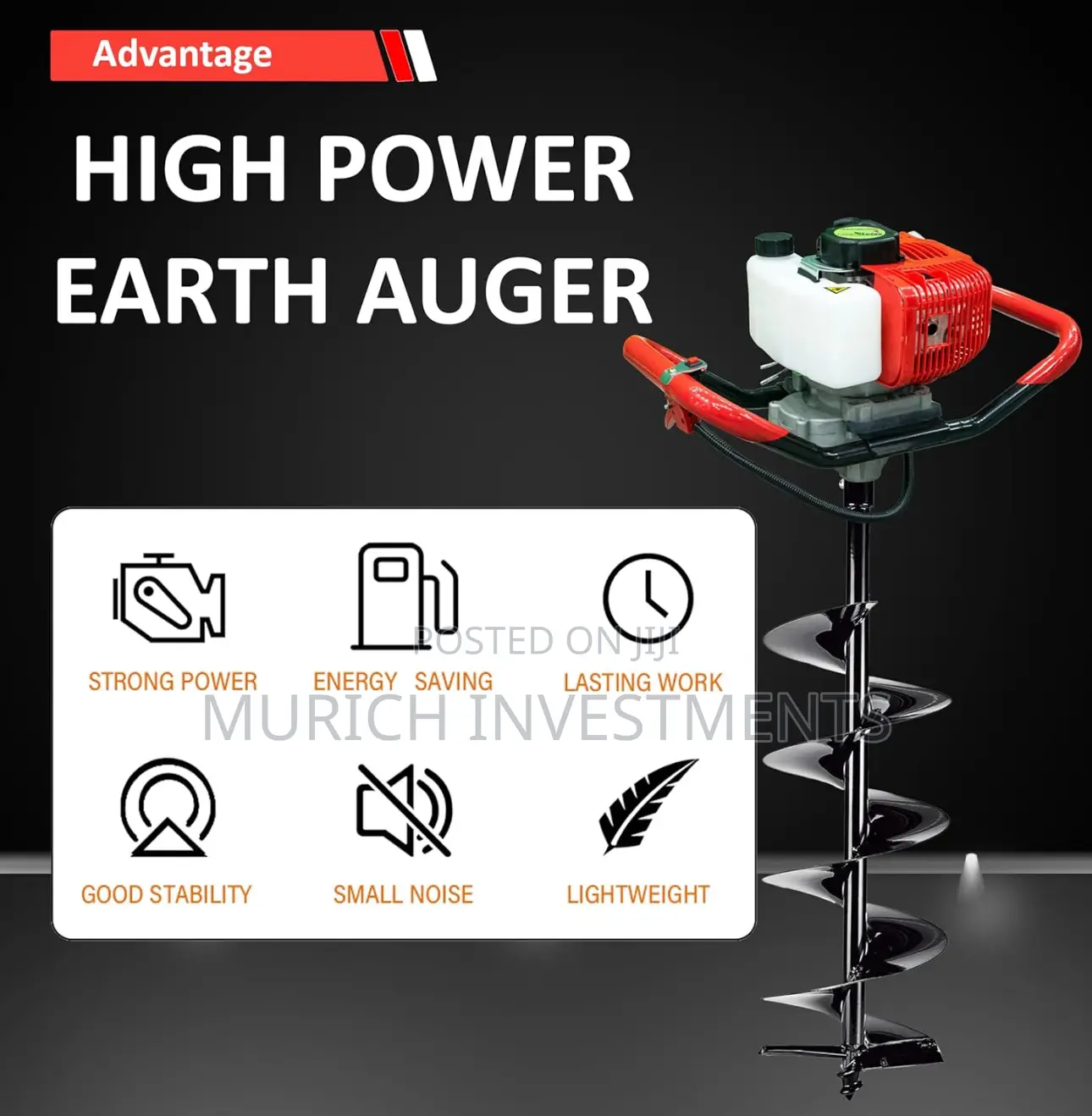 Earth Auger Machine With Air Cooled 2 Stroke Petrol Engine