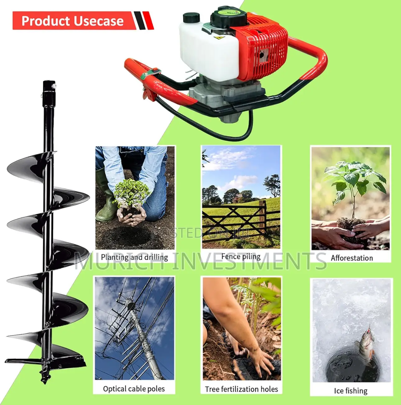 Earth Auger Machine With Air Cooled 2 Stroke Petrol Engine
