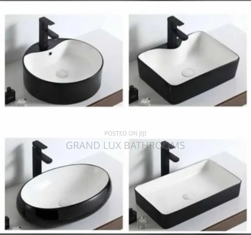 Modern Black and White Ceramic Countertop Wash Basin