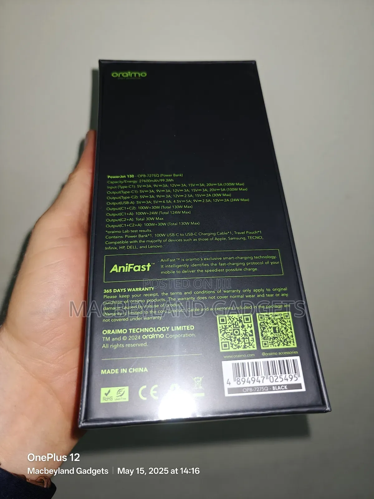 Oraimo Power Jet 130. 27,600mah Power Bank 130 Watts