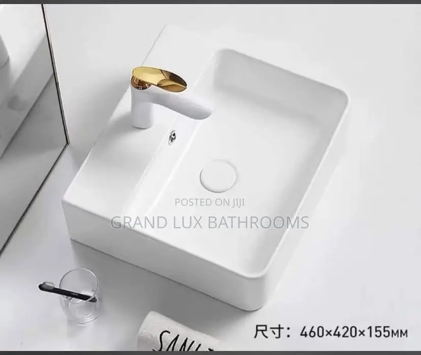 Modern Countertop Square Ceramic Wash Basin With Faucet Hole