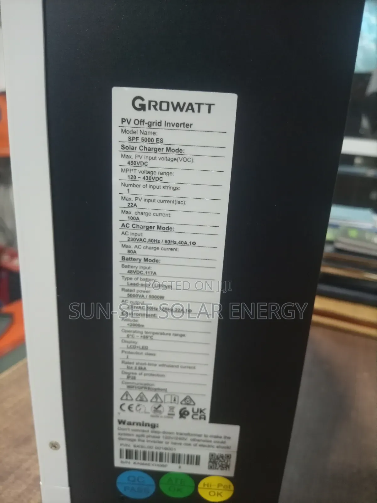 Growatt Solar Inverter 5kva 48v With Wifi 2yrs Warranty