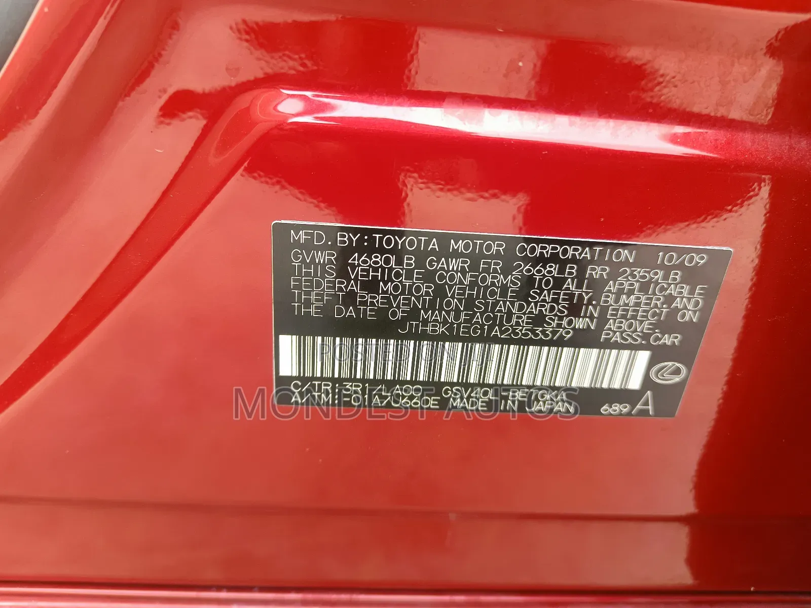 Lexus ES 350 2010 Red