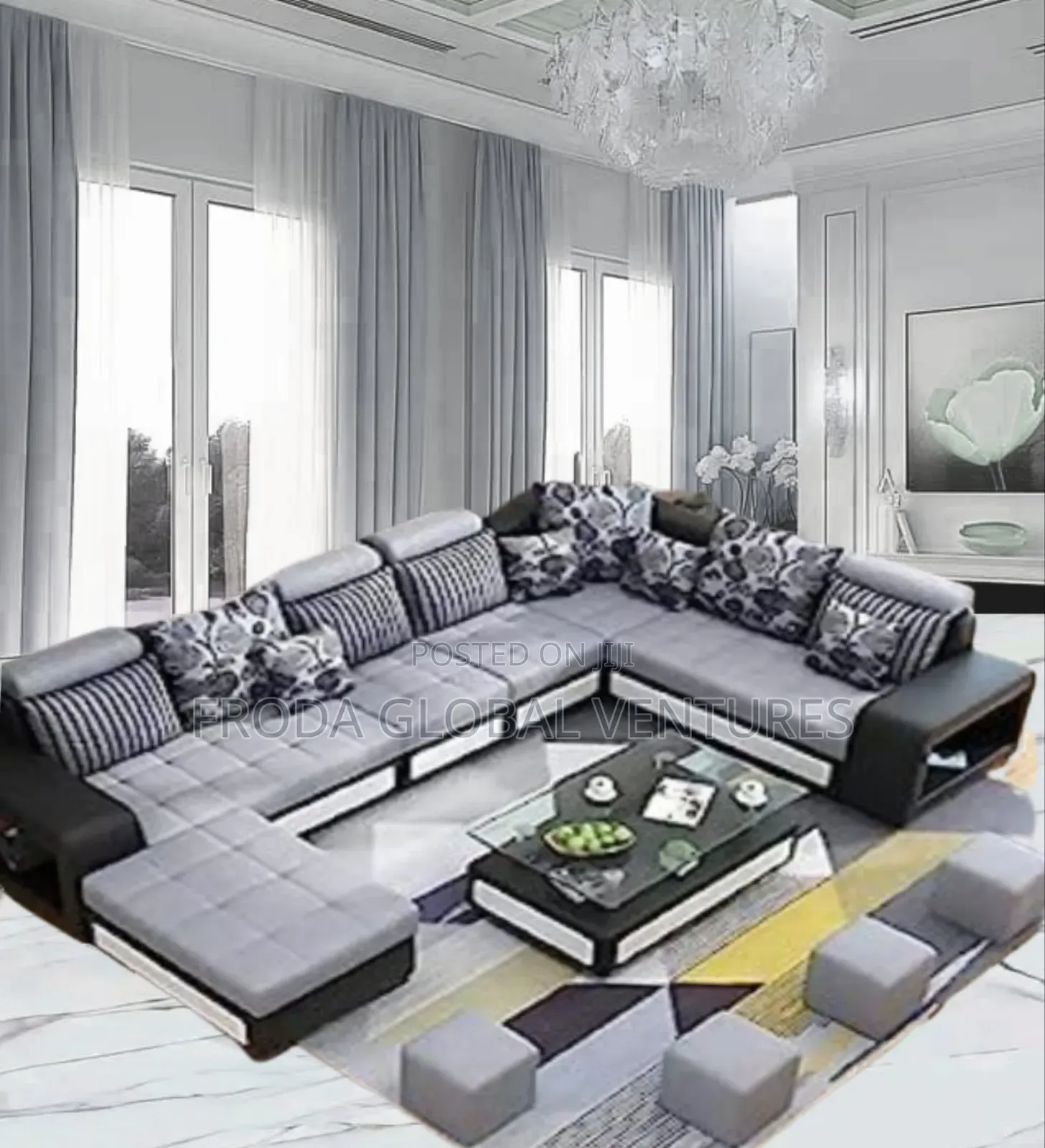 Classy Couch. 9-Seater U-Shape Sofa Chairs, Table and Stools