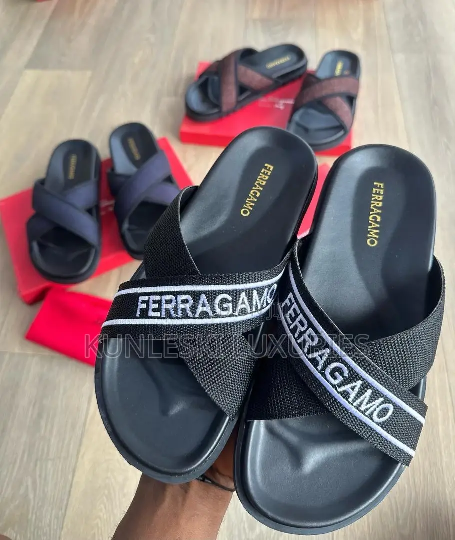 Original Ferragamo Cross Leather Slippers Collections