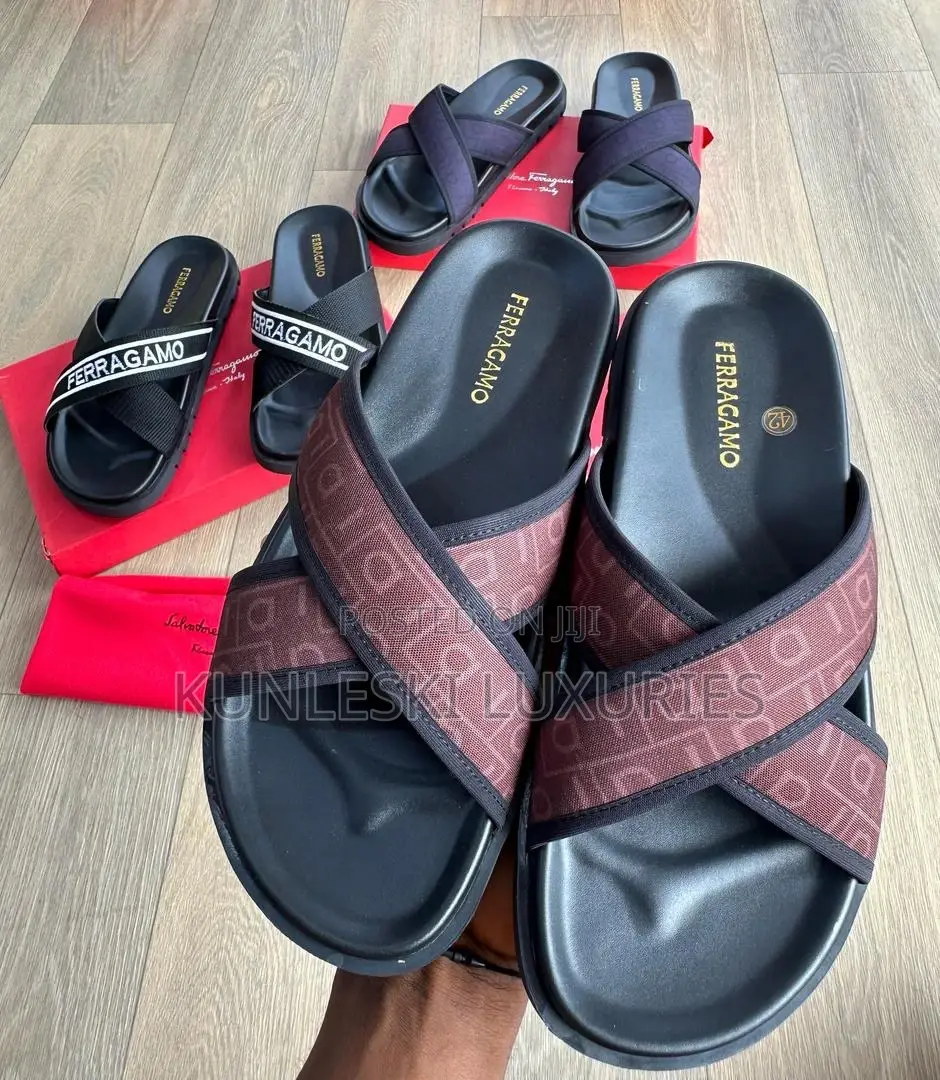 Original Ferragamo Cross Leather Slippers Collections
