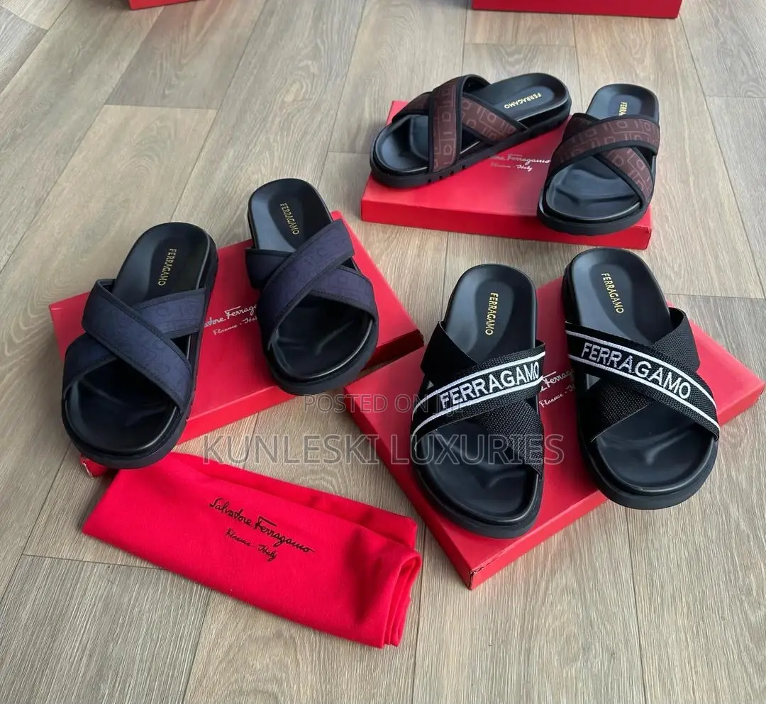 Original Ferragamo Cross Leather Slippers Collections