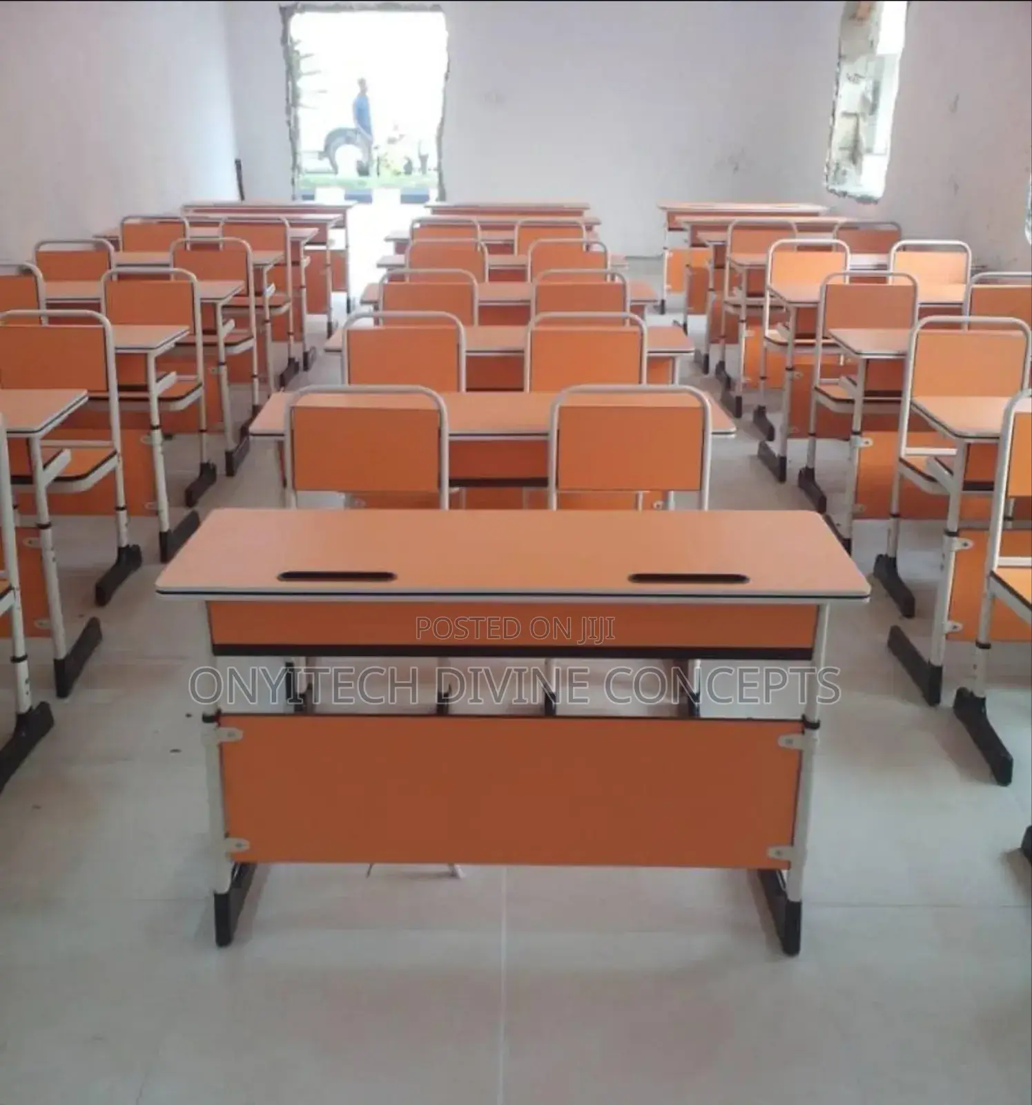 Double Seaters School Desk With Adjustable Chair
