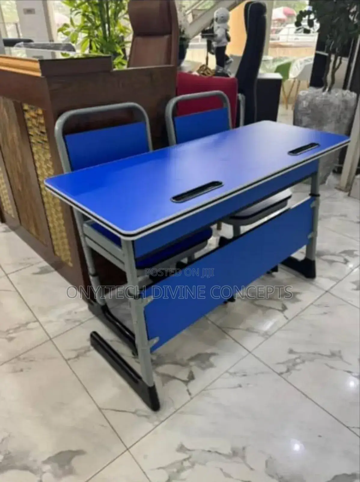 Double Seaters School Desk With Adjustable Chair