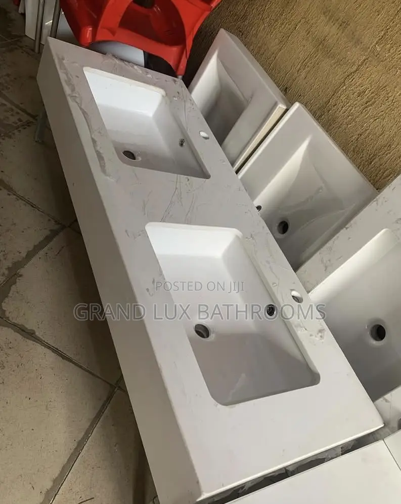 Double Bowl Marble Top Wash Hand Basin Modern Design