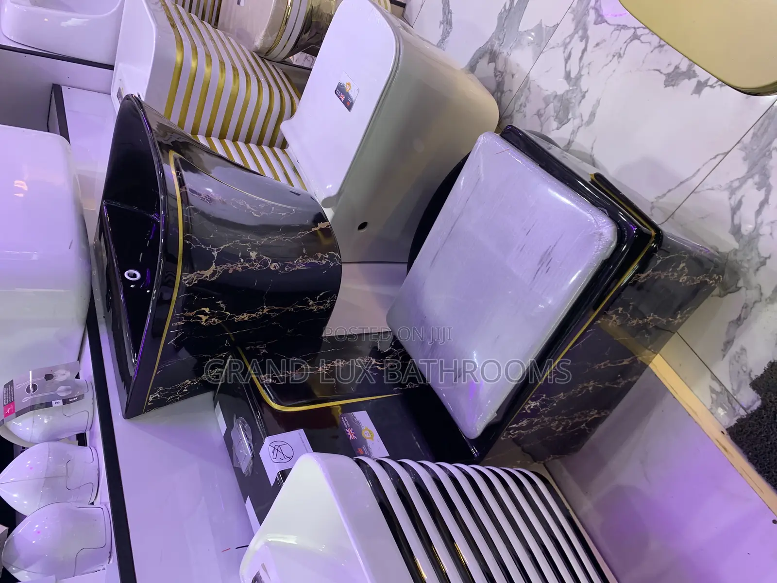 Luxury Black Marble Toilet Set With Integrated Sink"
